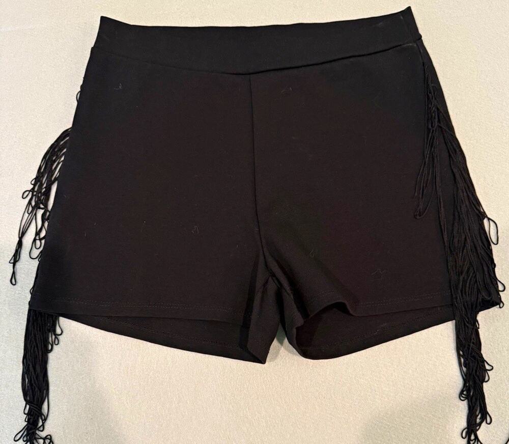 Peach Love California Women’s Black Fringe Pull-On Hot Pants Shorts 2 High Rise